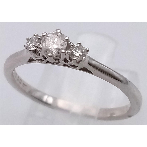 551 - 9K WHITE GOLD DIAMOND TRILOGY RING 0.20CT 2G SIZE M 1/2