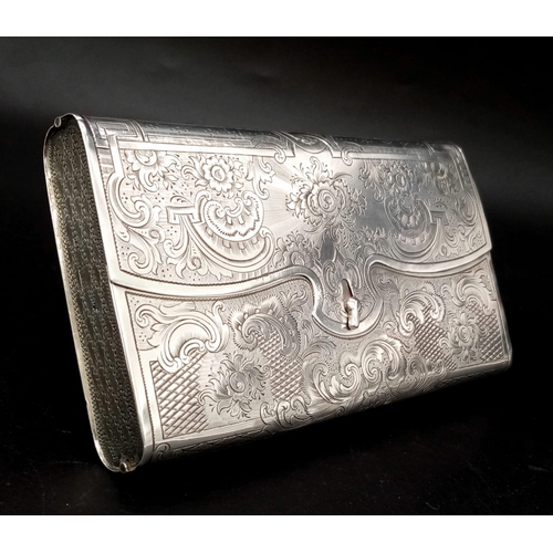 148 - A Russian silver cheroot case, Andrey Kovalsky, Moscow 1855. Of purse form, finely engraved with fol... 