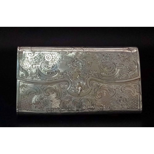 148 - A Russian silver cheroot case, Andrey Kovalsky, Moscow 1855. Of purse form, finely engraved with fol... 