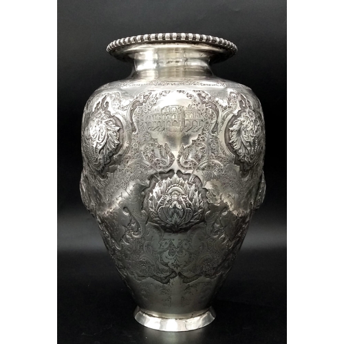 15 - A mid-20th century Iranian (Persian) silver vase, Isfahan circa 1950 by Abbas. Of rounded tapering f... 