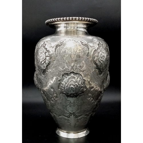 15 - A mid-20th century Iranian (Persian) silver vase, Isfahan circa 1950 by Abbas. Of rounded tapering f... 