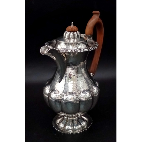 51 - An Edward VII planished silver coffee biggin, Nathan & Hayes, Chester 1909. Having a part lobed balu... 