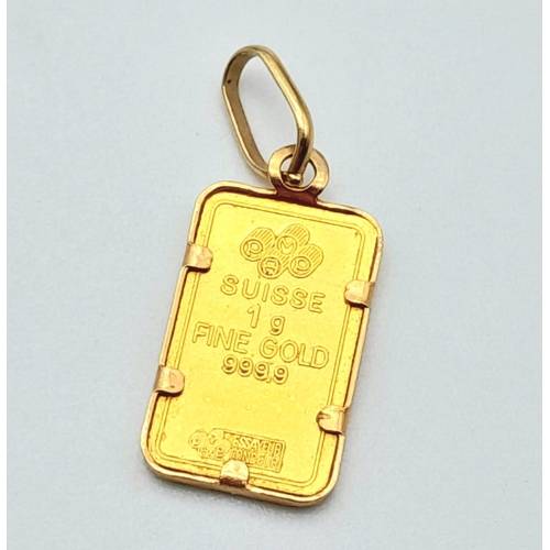 366 - A GRAM OF FINE GOLD IN INGOT FORM  (24CT) SET IN 9K GOLD .     1.62gms