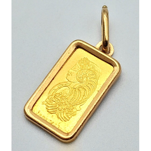 366 - A GRAM OF FINE GOLD IN INGOT FORM  (24CT) SET IN 9K GOLD .     1.62gms