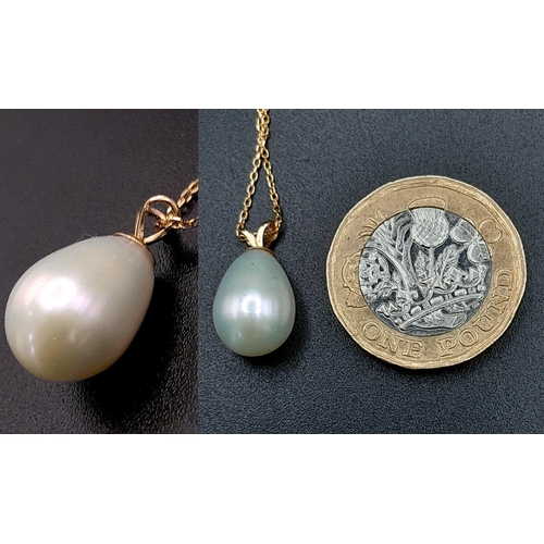 382 - An 18K Yellow Gold and Large Pearl Pendant on an 18K Yellow Gold Disappearing Necklace. 15mm and 38c... 