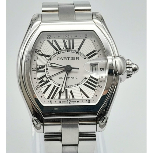 43 - A Cartier Roadster Automatic Gents Watch. Stainless steel strap and case - 40mm. Two tone silver dia... 