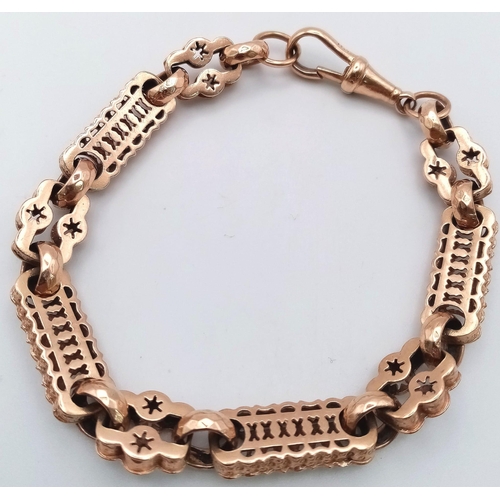 5 - 9K ROSE GOLD VINTAGE FANCY LINK BRACELET. TOTAL WEIGHT 22.8G. 22CM IN LENGTH.