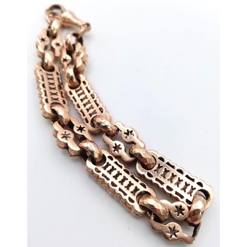 5 - 9K ROSE GOLD VINTAGE FANCY LINK BRACELET. TOTAL WEIGHT 22.8G. 22CM IN LENGTH.