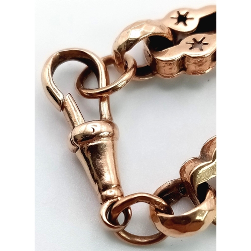 5 - 9K ROSE GOLD VINTAGE FANCY LINK BRACELET. TOTAL WEIGHT 22.8G. 22CM IN LENGTH.