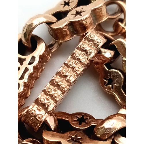 5 - 9K ROSE GOLD VINTAGE FANCY LINK BRACELET. TOTAL WEIGHT 22.8G. 22CM IN LENGTH.