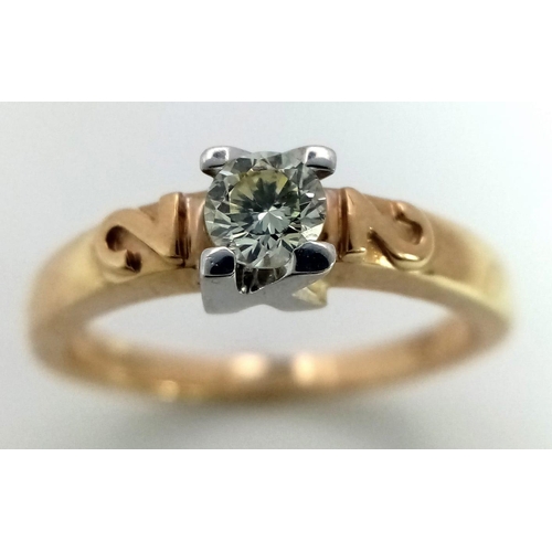 87 - A 9k Yellow Gold Diamond Solitaire Ring. 0.25ct round brilliant cut diamond. Size M. 3.14g total wei... 