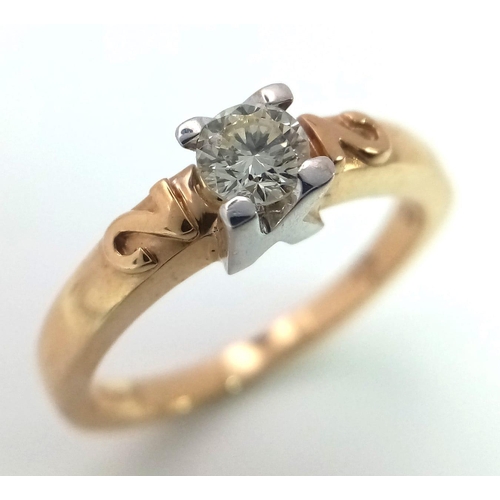 87 - A 9k Yellow Gold Diamond Solitaire Ring. 0.25ct round brilliant cut diamond. Size M. 3.14g total wei... 