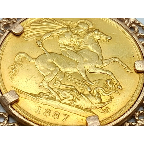 2 - A 22K GOLD DOUBLE SOVEREIGN (15.9gms) DATED 1887 AND IN VERY NICE CONDITION SET IN 9K GOLD (5.2gms).... 