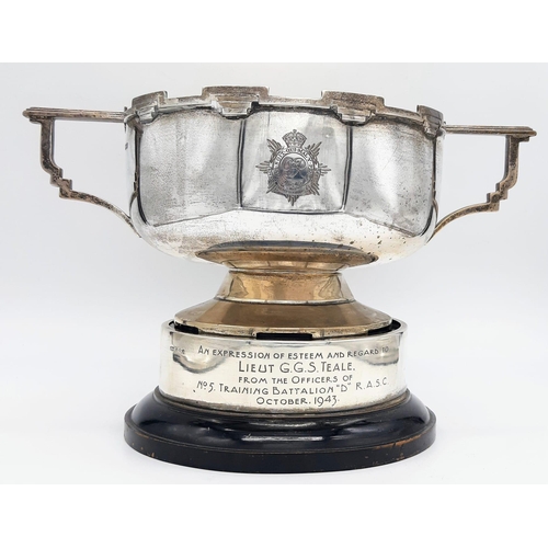 248 - A SOLID SILVER CUP/TROPHY FROM OCTOBER 1943 PRESENTED TO LIEUT G G S TEALE FROM THE OFFICERS OF NO 5... 