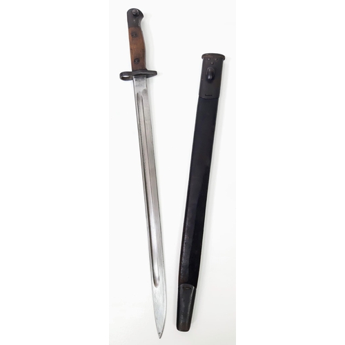 365 - A Sanderson 1907 Bayonet with Scabbard. Markings on both sides of lower blade. 1918 Issue. The blade... 