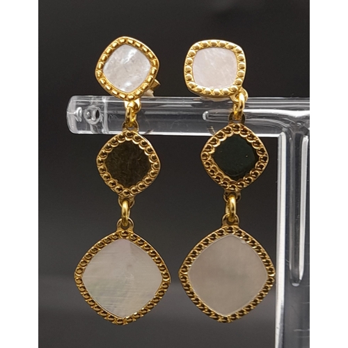 467 - A Pair of Gilded Silver Mother of Pearl Drop Earrings. 3cm drop.