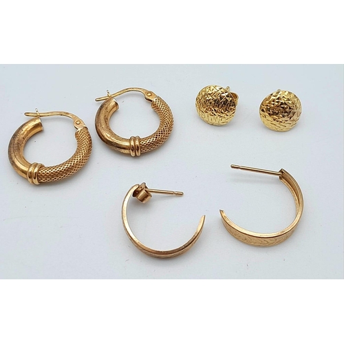 99 - 3 PAIRS OF 9K GOLD EARRINGS . 2.4gms