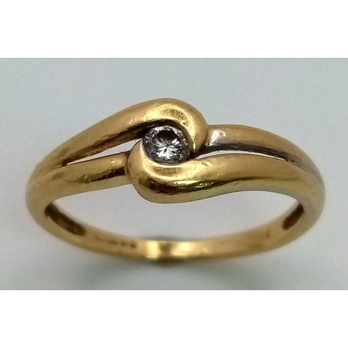 305 - 18k yellow gold diamond set double twist band ring, 2.4g, size M (dia:0.10ct)