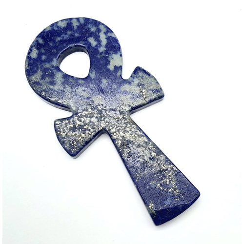 139 - A substantial lapis lazuli Ankh Cross with Hieroglyphic engravings. The lapis lazuli exhibits wonder... 