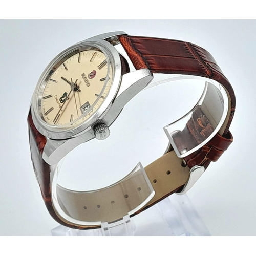 233 - A Vintage Rado Green Horse Gents Watch. Brown leather strap. Silver tone dial with date window. Auto... 