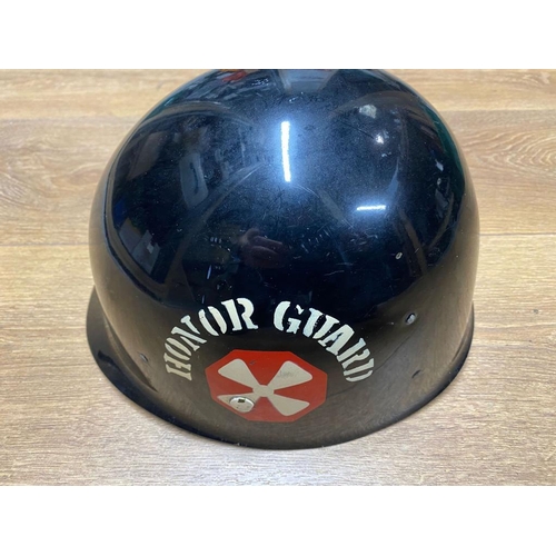 345 - An Original 1950s USA M1 Infantry Honour (Honor) Guard Helmet. Liner with decal. Ref: ML153