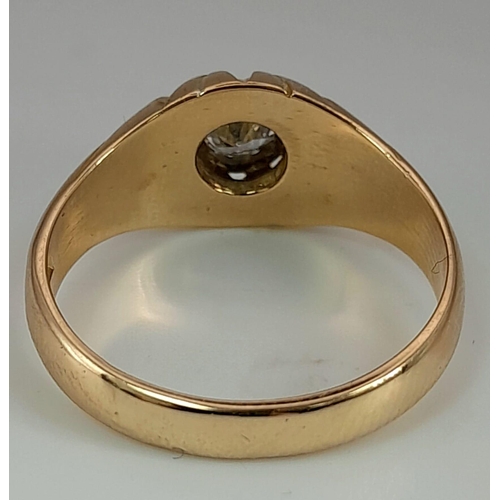 288 - An 18K Yellow Gold Diamond Solitaire Ring. Round brilliant cut diamond. Size R. 6.87g total weight.