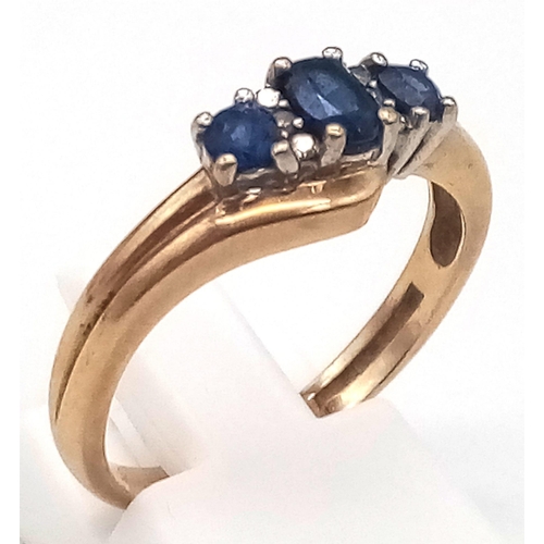 37 - A Vintage 9K Yellow Gold Sapphire and Diamond Ring. Size Q. 3.1g total weight.