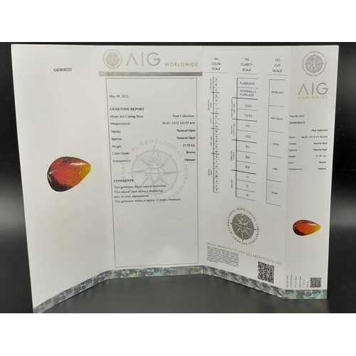 398 - A 17.75ct Multicolour Fire Effect Natural Ethiopian Opal Gemstone. Sealed in a box. AIG Milan Certif... 