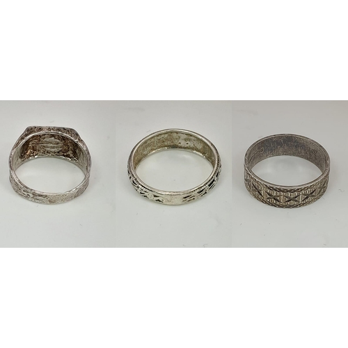 440 - 3 vintage sterling silver rings. Sizes R, O and N. Total weight 9.82 grams.