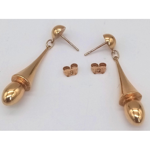 60 - A Pair 9K Yellow Gold Cornet Drop Earrings. 4cm drop. 3.6g total weight.