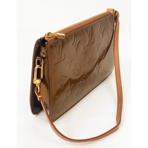 136 - A Louis Vuitton Vernis Pochette Shoulder Bag in Copper, Emboss LV Detailing, Dark Tan Leather Strap.... 