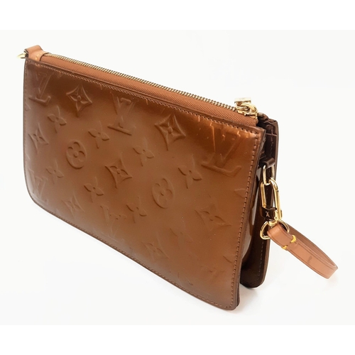 136 - A Louis Vuitton Vernis Pochette Shoulder Bag in Copper, Emboss LV Detailing, Dark Tan Leather Strap.... 