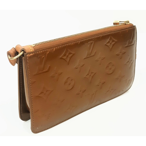 136 - A Louis Vuitton Vernis Pochette Shoulder Bag in Copper, Emboss LV Detailing, Dark Tan Leather Strap.... 