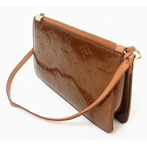 136 - A Louis Vuitton Vernis Pochette Shoulder Bag in Copper, Emboss LV Detailing, Dark Tan Leather Strap.... 