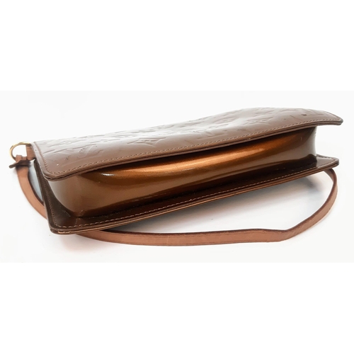 136 - A Louis Vuitton Vernis Pochette Shoulder Bag in Copper, Emboss LV Detailing, Dark Tan Leather Strap.... 