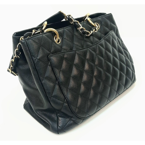 19 - A Chanel Black Quilted Cavier Leather GST Bag, CC Logo on the Front, Black Satin Interior with Gold ... 