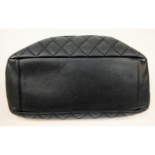 19 - A Chanel Black Quilted Cavier Leather GST Bag, CC Logo on the Front, Black Satin Interior with Gold ... 