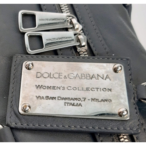 340 - A Dolce & Gabbana 'Miss Zip' Grey Leather Handbag, Silver Hardware, Full Zip Pocket to Underneath. G... 