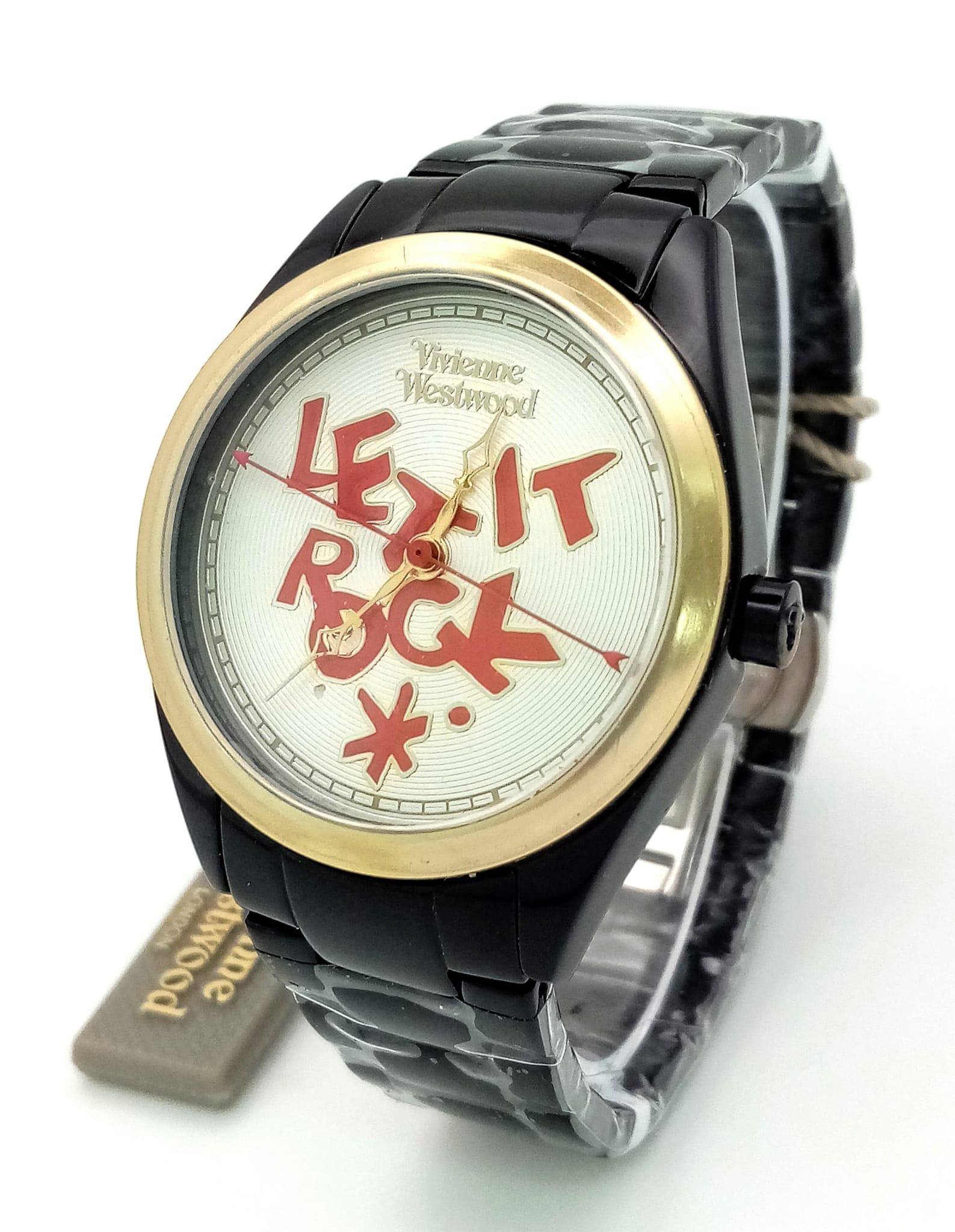 A Vivienne Westwood Black Ceramic 'Let it Rock' Quartz Watch