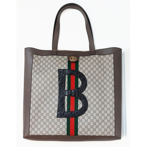 A Personalised Gucci Brown Canvas Ophidia Supreme Tote Bag. If your name or nickname begins with B