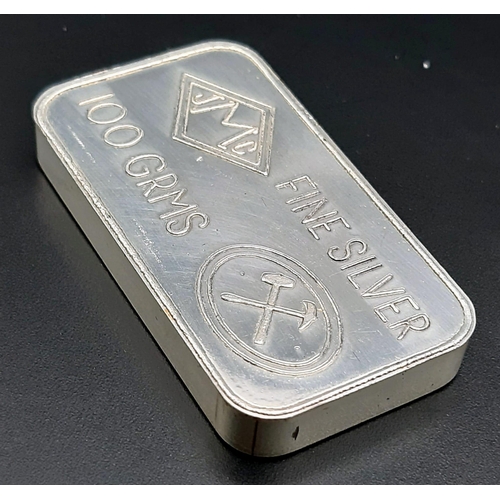 122 - A Johnson Matthey of London Fine Silver (.999 purity) Bar. 100g in weight.