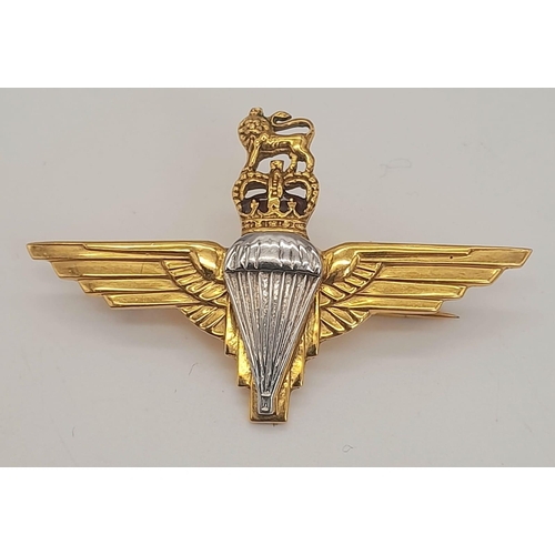 13 - 9K YELLOW GOLD PARACHUTE REGIMENT PIN BADGE / BROOCH 5.65G