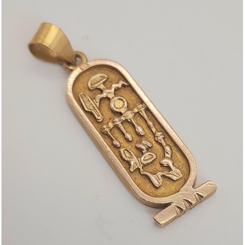 186 - 14K YELLOW GOLD NEFERTITI HYROGLYPHICS PENDANT. TOTAL WEIGHT 4.3G