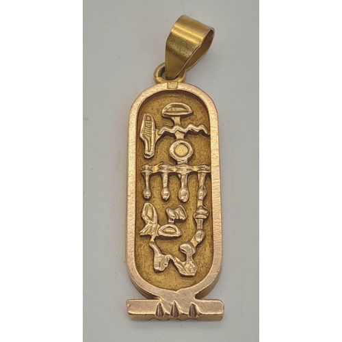 186 - 14K YELLOW GOLD NEFERTITI HYROGLYPHICS PENDANT. TOTAL WEIGHT 4.3G