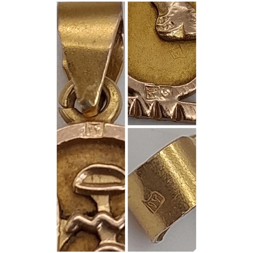 186 - 14K YELLOW GOLD NEFERTITI HYROGLYPHICS PENDANT. TOTAL WEIGHT 4.3G