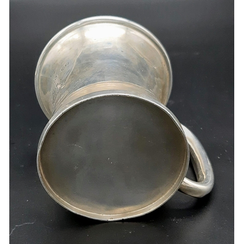 395 - An Antique 925 Silver Small Tankard. Hallmarks for Birmingham 1920. Makers mark of Joseph Gloster. 8... 