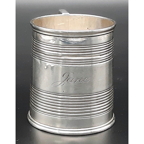 401 - A Small Antique 925 Silver Tankard Dedicated to Jane with Six 925 Silver Teaspoons. Tankard - London... 