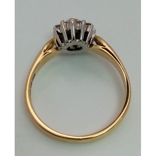 67 - 18K YELLOW GOLD DIAMOND CLUSTER RING.  0.25CT DIAMOND. TOTAL WEIGHT 3.4G.  SIZE M