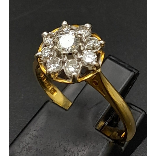 88 - A 18K YELLOW GOLD DIAMOND CLUSTER RING 0.40CT. TOTAL WEIGHT 3.35G. SIZE N.