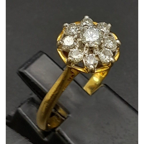 88 - A 18K YELLOW GOLD DIAMOND CLUSTER RING 0.40CT. TOTAL WEIGHT 3.35G. SIZE N.